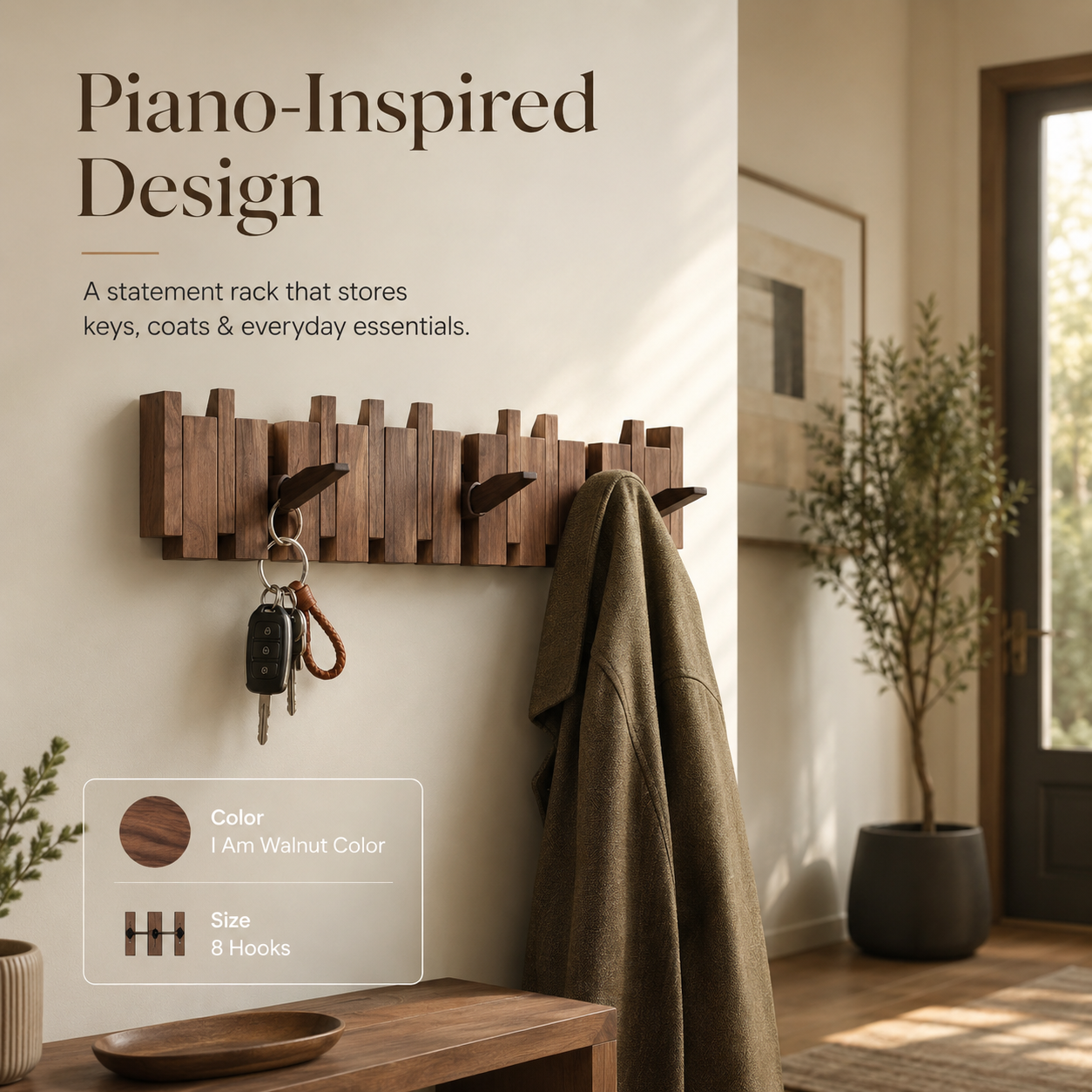 KeyCraft™ – Piano Key Wooden Wall Rack